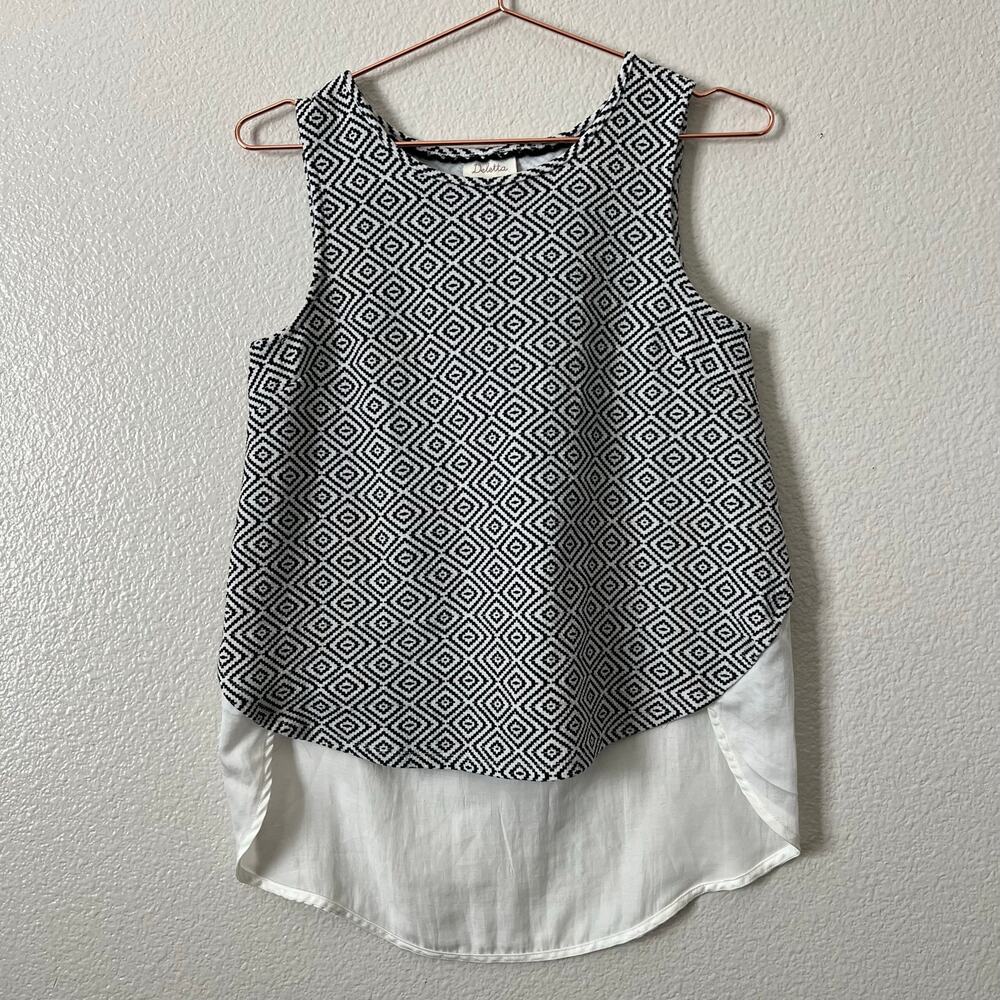 Anthropologie Deletta geometrical jacquard twofer layered tank top black white
